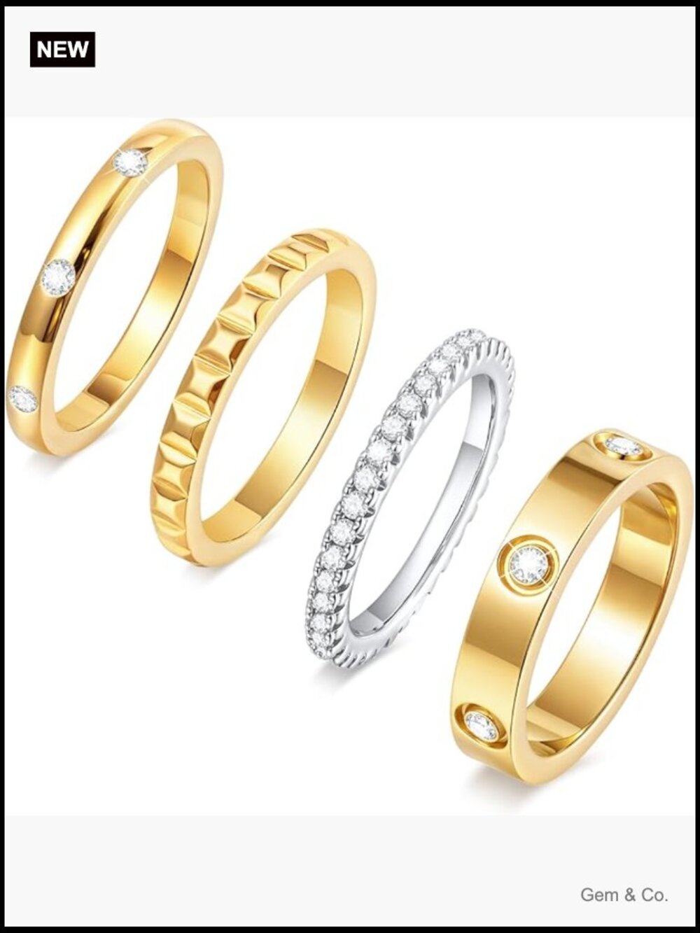 18K Gold Plated Stackable Rings Set for Women